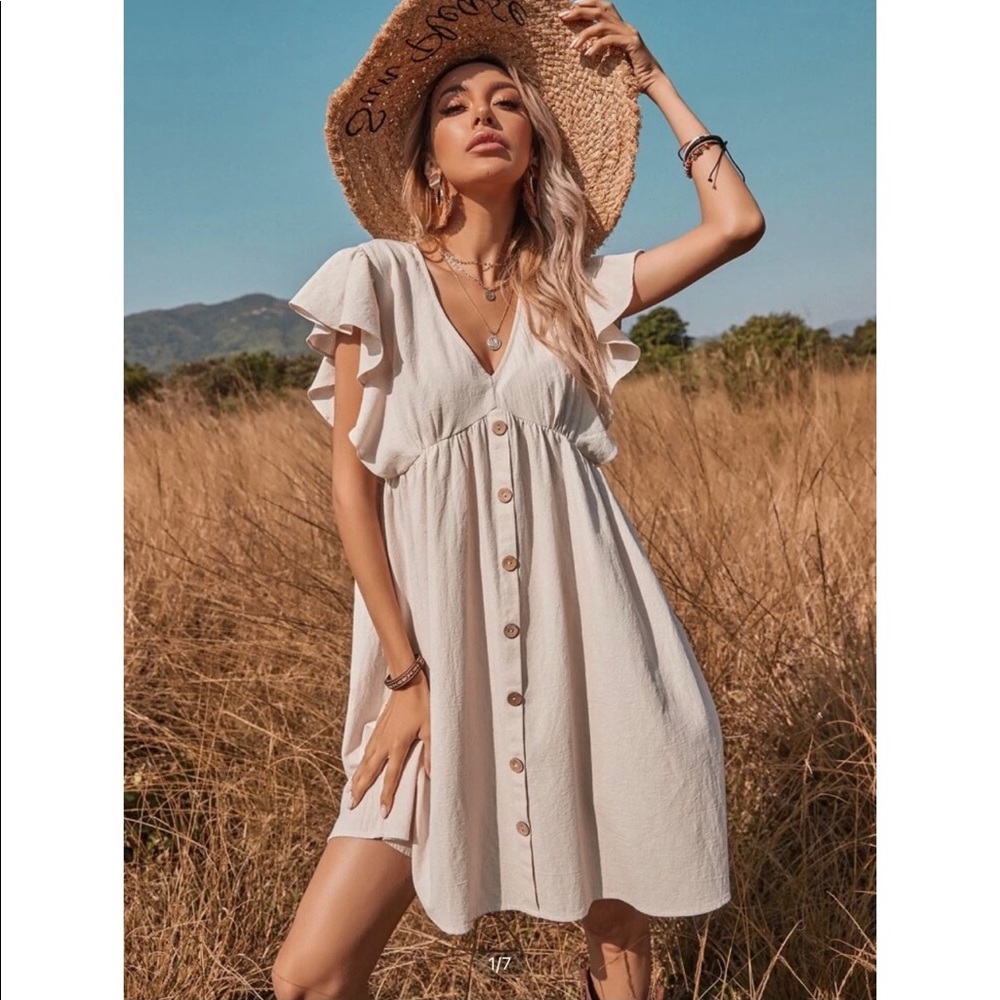 SHEIN ruffle trim smock dress